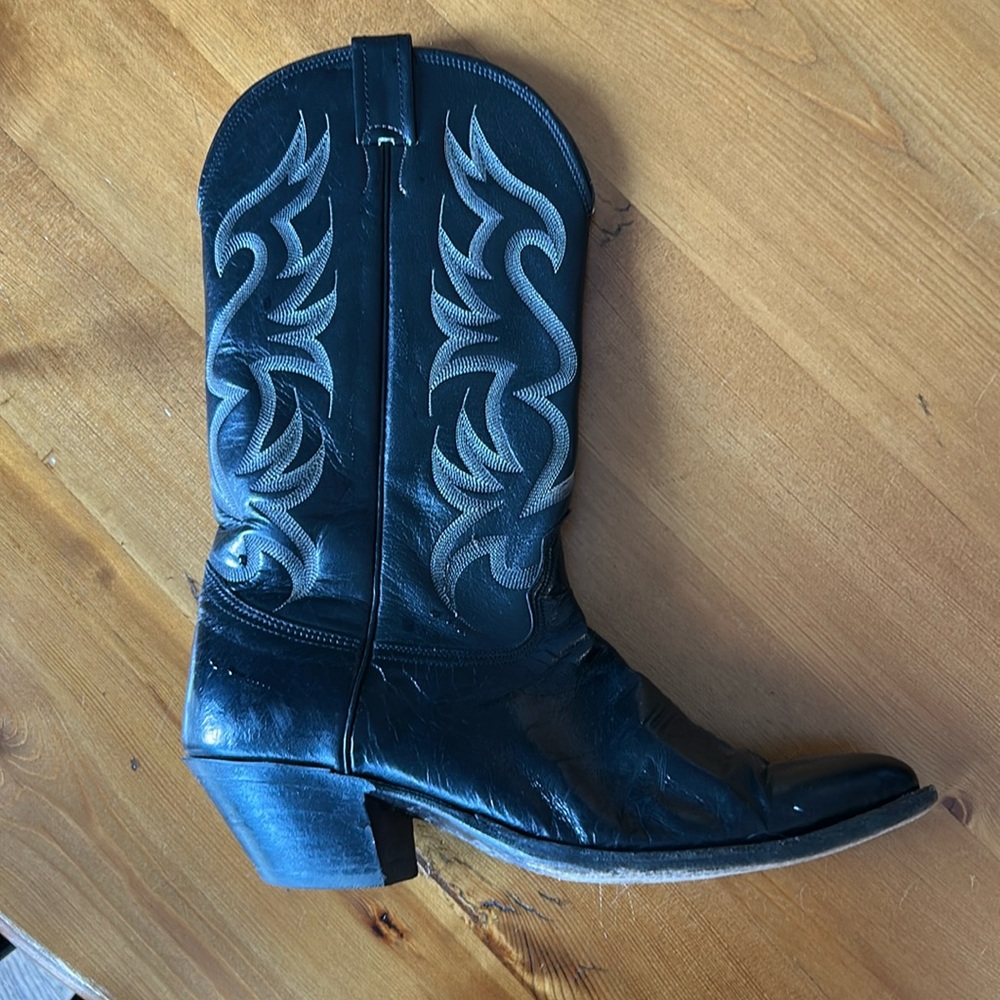 Vintage Nocona Black Leather Narrow Western Cowboy Boots Size US 11 B